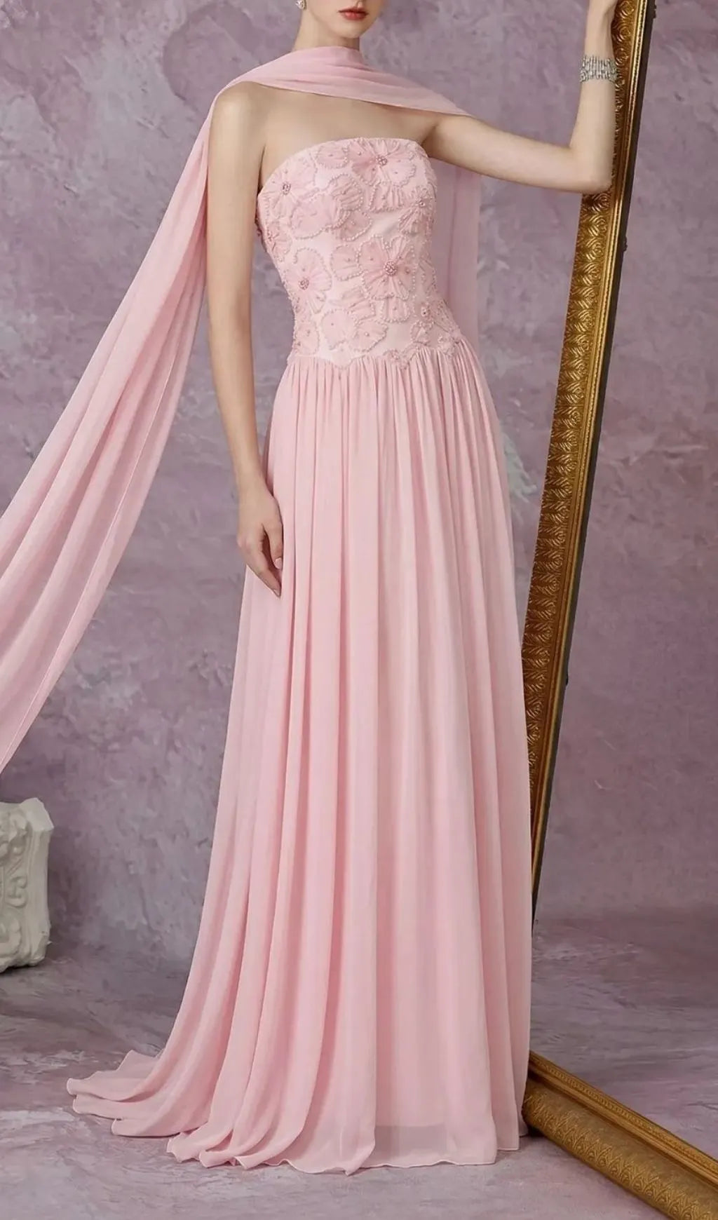 Kenley Pink Strapless Flower Maxi Dress Flowering Girl