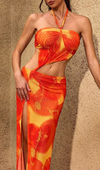 Chardae Halterneck Printed Split Maxi Dress Flowering Girl