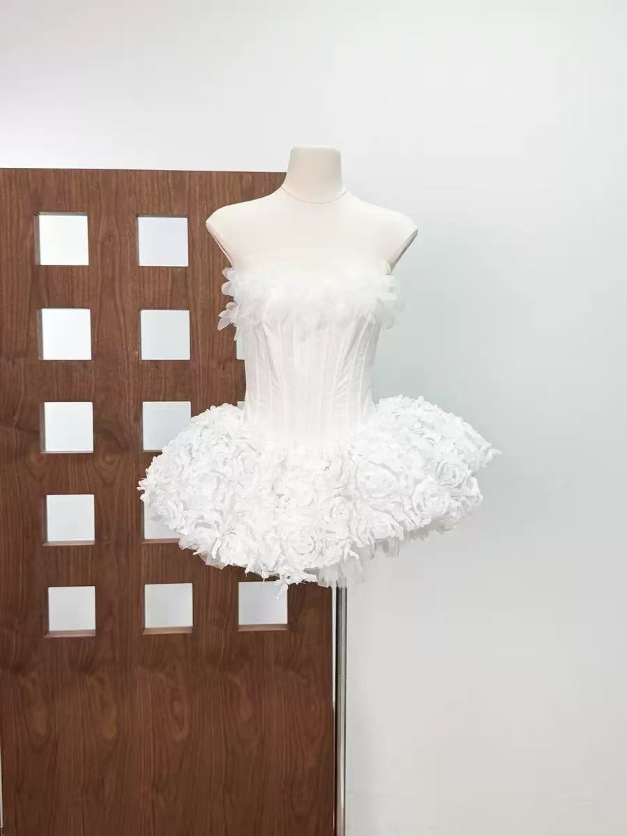 Strapless Petal Floral Corset A Line Dress Flowering Girl