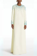 Rhinestone Embellished Round Neck Maxi Dress In Beige Flowering Girl
