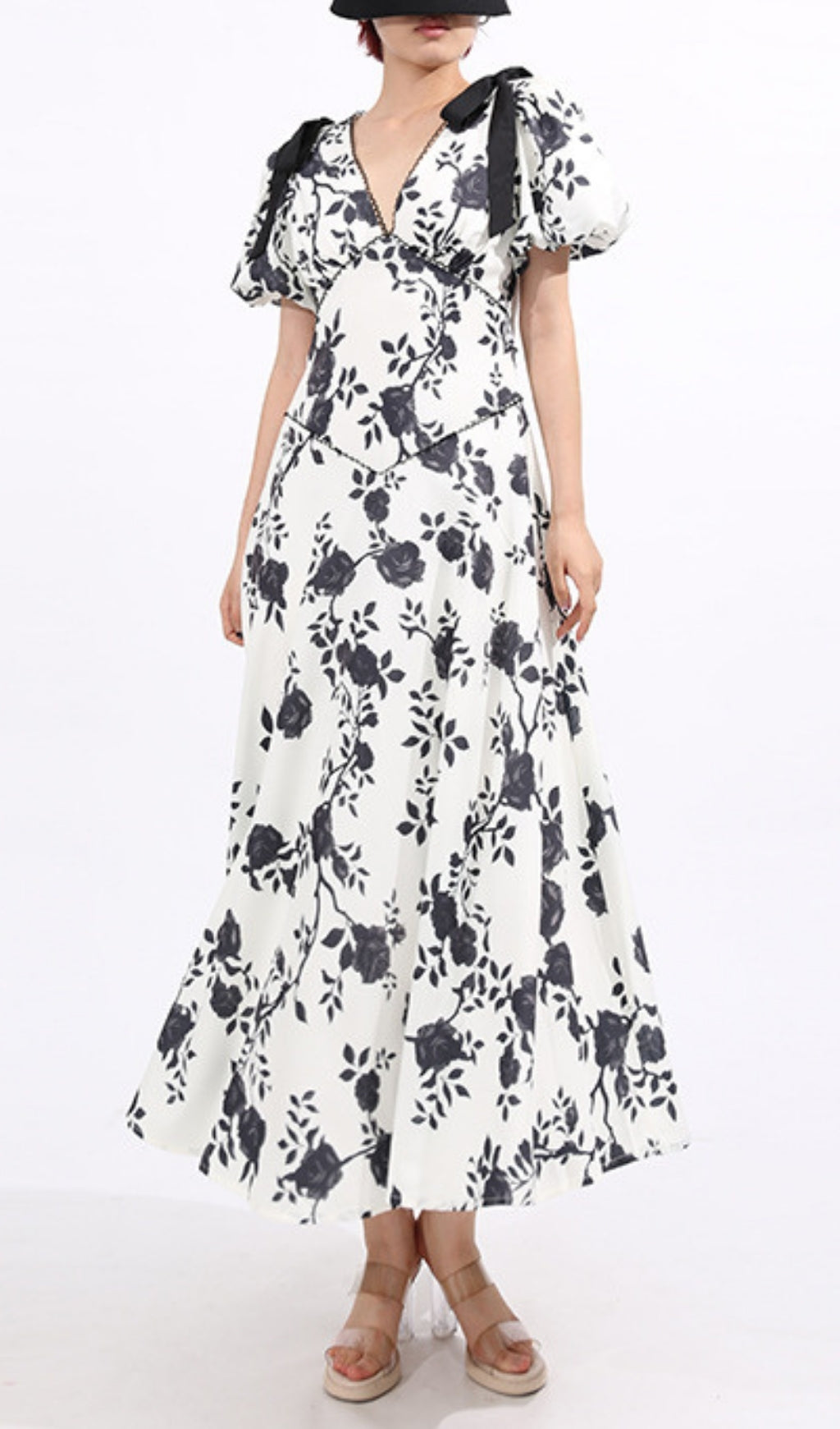 Filip Flower Printed V-Neck Midi Dress Flowering Girl
