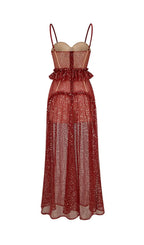 Korene Red Strappy Sequin Mesh Maxi Dress Flowering Girl