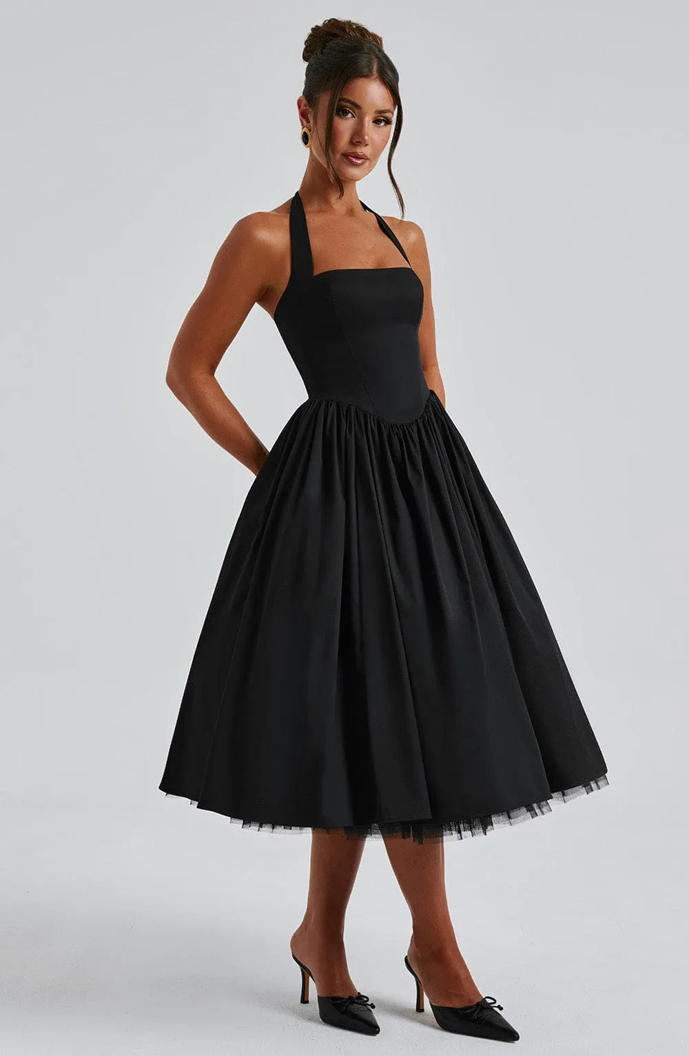 Cressida Midi Dress - Black Flowering Girl