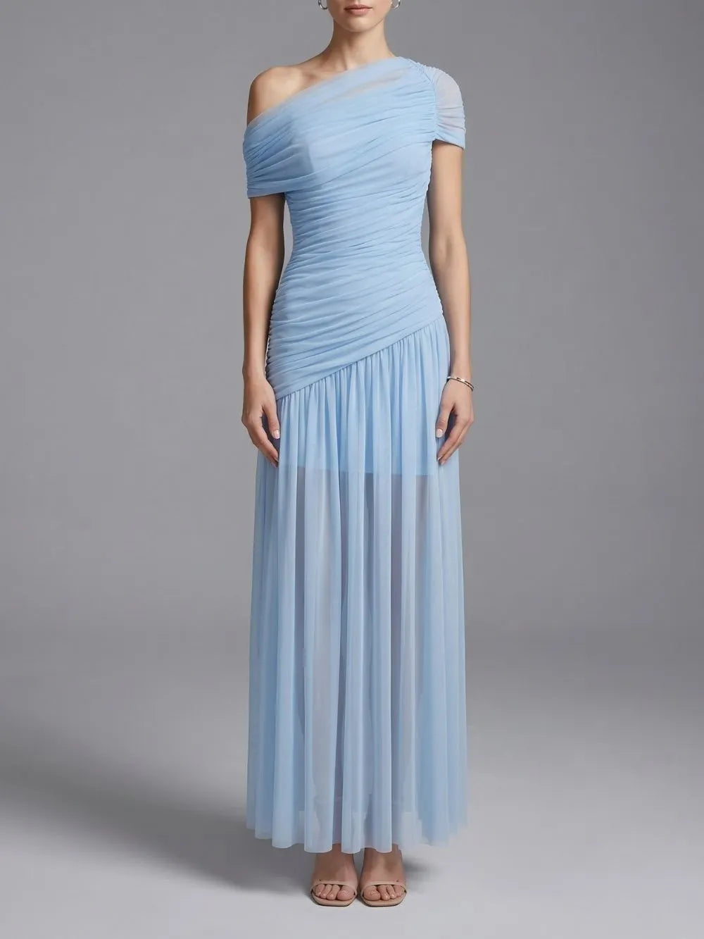 Maida Blue Ruched Maxi Dress Flowering Girl