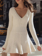 Cozy Cable Knit Sweater Dress With V-Neck And Flare Hem Flowering Girl