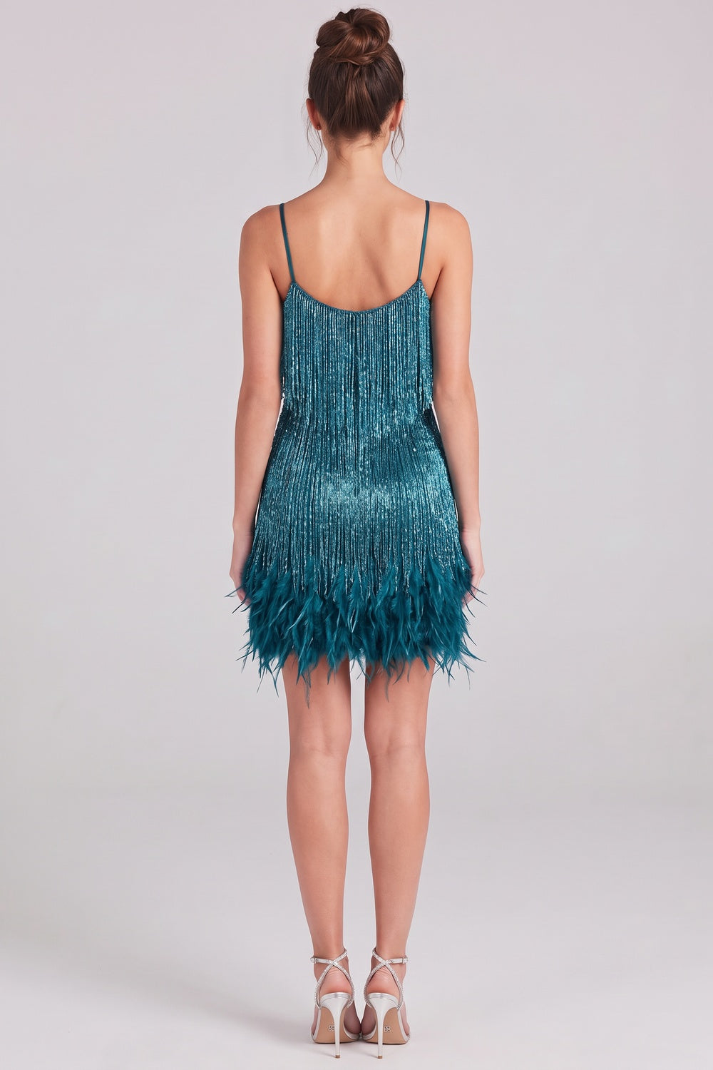 Teal Metallic Fringe Fitted Shift Dress Flowering Girl