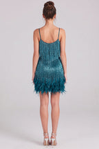 Teal Metallic Fringe Fitted Shift Dress Flowering Girl