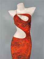 Cut Out Printed Maxi Dress Orange Flowering Girl