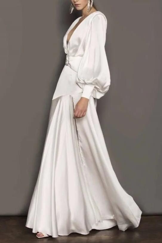 Phoebe V-Neck Belted Slit Maxi Dress Flowering Girl