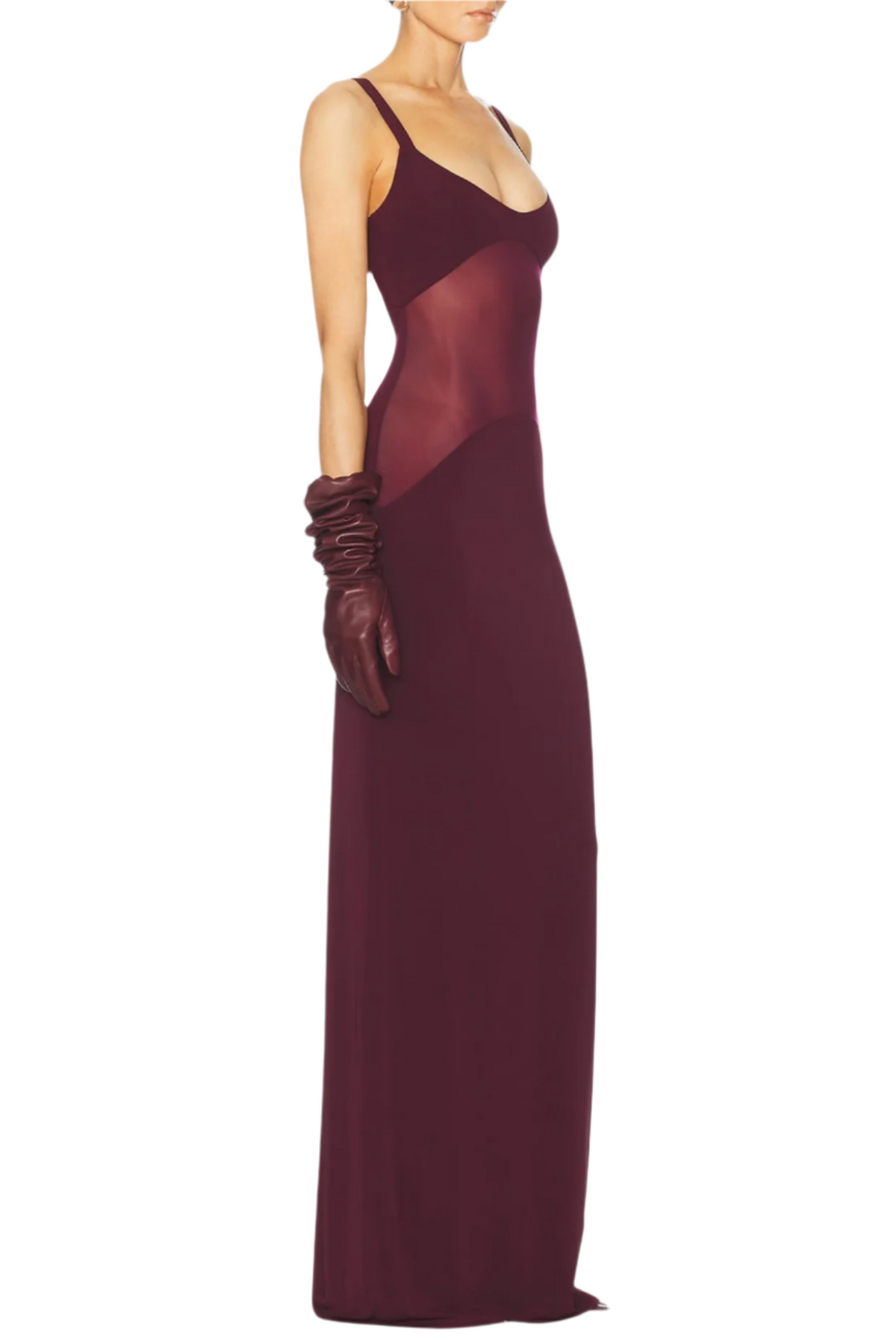 Dajoa Mesh Curve Maxi Dress - Wine Flowering Girl