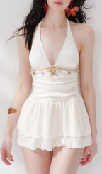 Leehi White Halter Beach Dress Flowering Girl