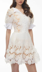 Selena White Floral Appliqué Mini Dress With Cut-Outs Flowering Girl