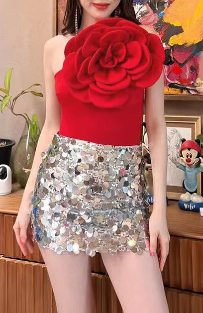 Exaggerated 3D Flower Bodysuit In Red Flowering Girl