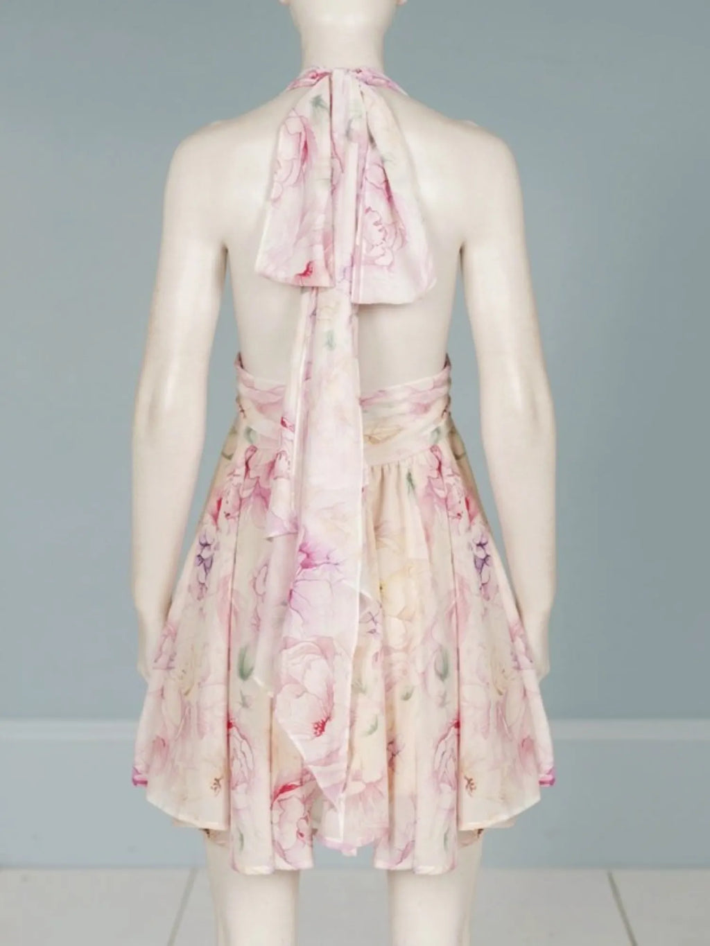 Murray Floral Print Halter Backless Mini Dress - Pink Flowering Girl