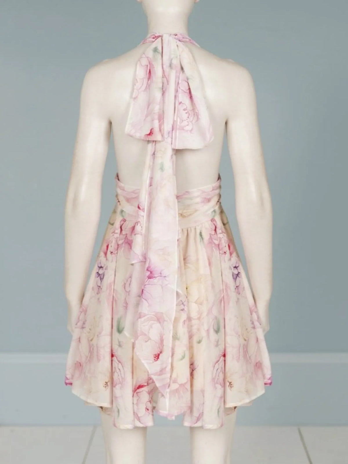 Murray Floral Print Halter Backless Mini Dress - Pink Flowering Girl