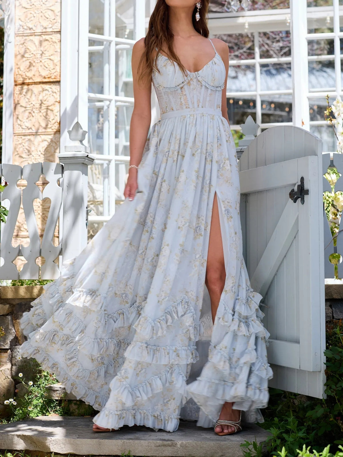 Floral Frill Split Maxi Dress Flowering Girl