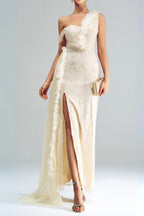 Spaghetti Strap Appliqued Floral Split Maxi Dress Flowering Girl