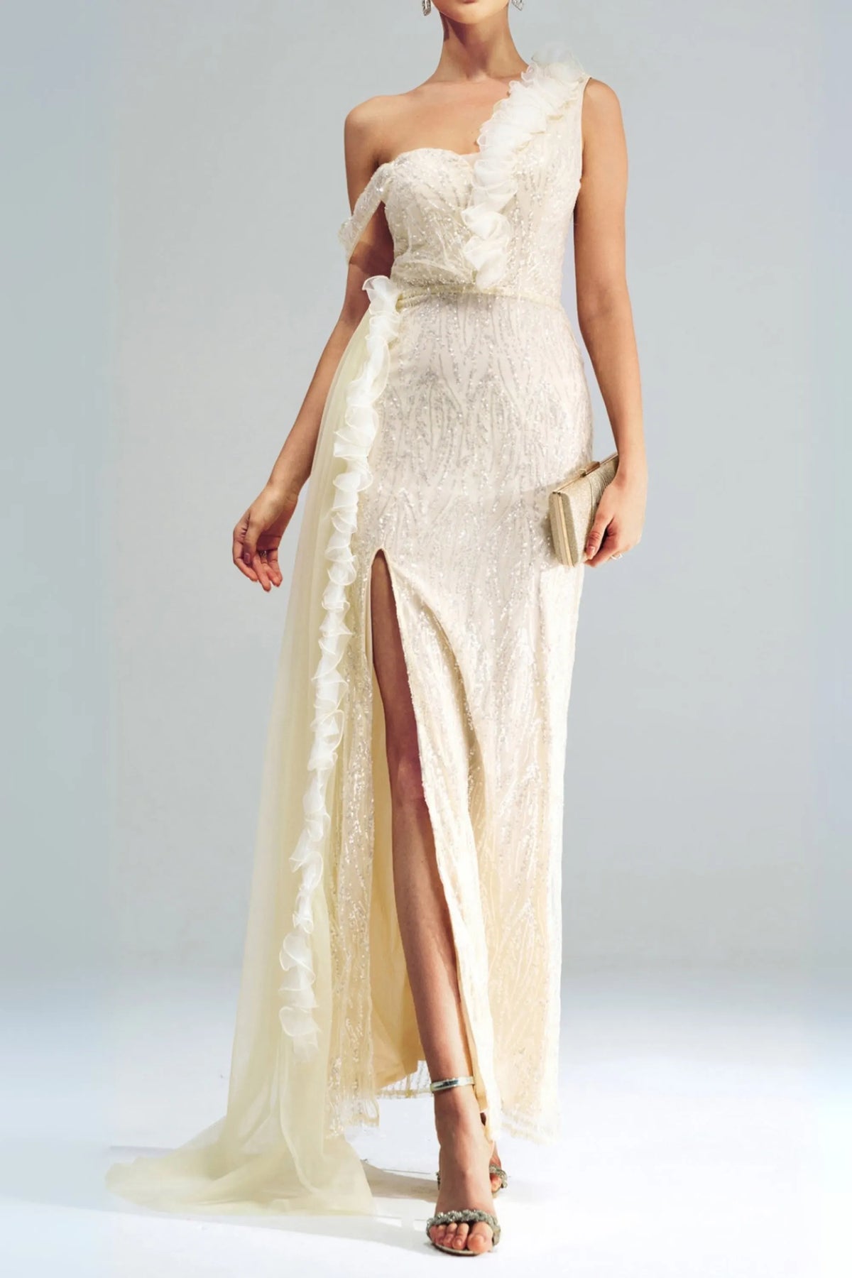 Spaghetti Strap Appliqued Floral Split Maxi Dress Flowering Girl