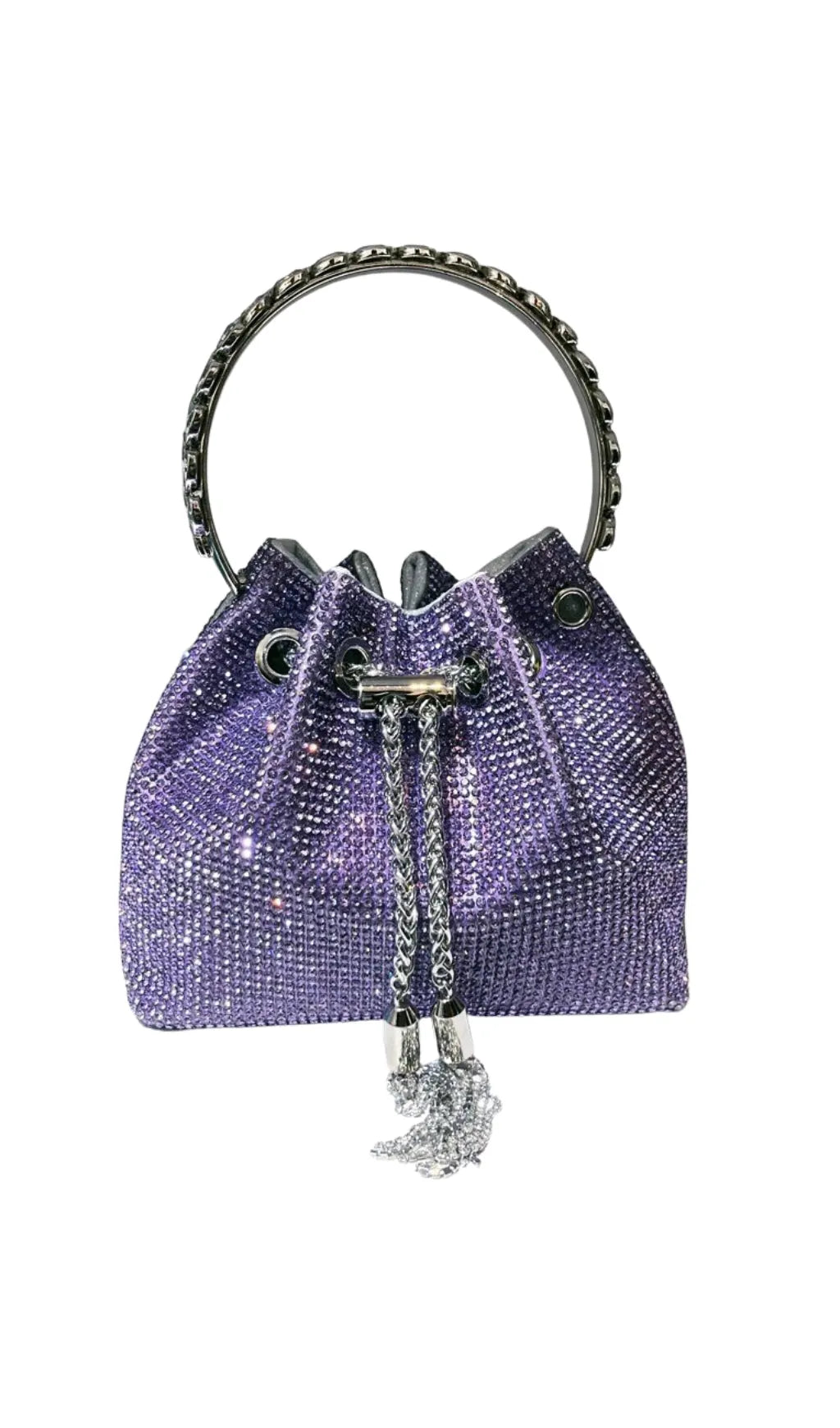 Crystal Embellished Bucket Bag In Purple Flowering Girl