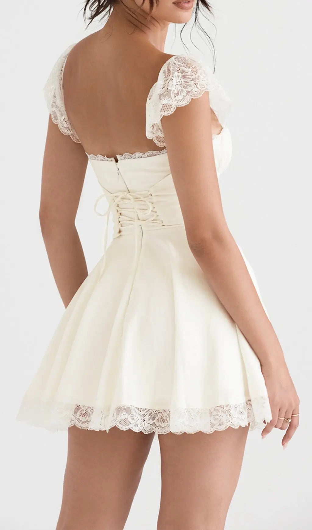 Satin Lace Mini Dress In White Flowering Girl