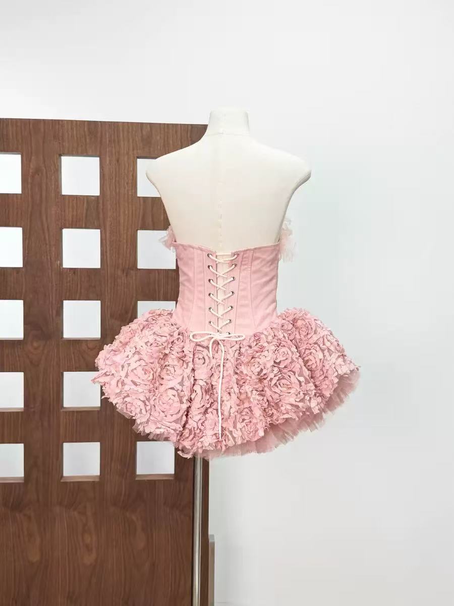 Strapless Petal Floral Corset A Line Dress Flowering Girl