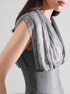Mesh Stitching Sleeveless Midi Dress In Grey Flowering Girl