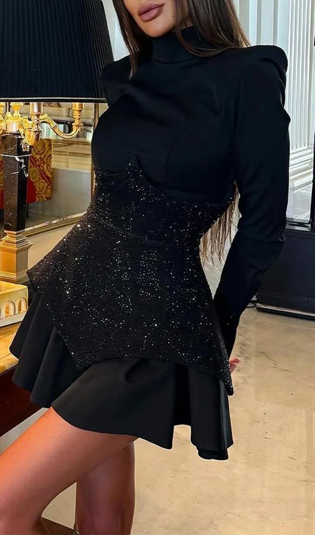 Atiya Rhinestone Long Sleeve Mini Dress Flowering Girl
