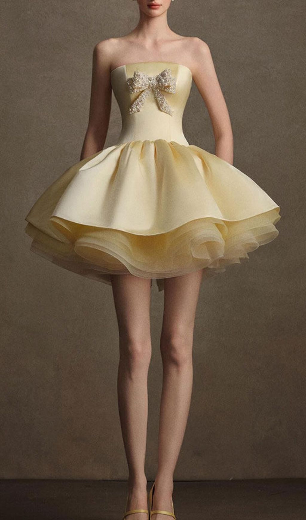 Kristel Yellow Strapless Bow Mini Dress Flowering Girl