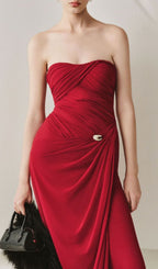 Lacey Red Ruched Maxi Dress Flowering Girl