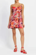 Red Multi Floral Tie Strap Mini Dress Flowering Girl