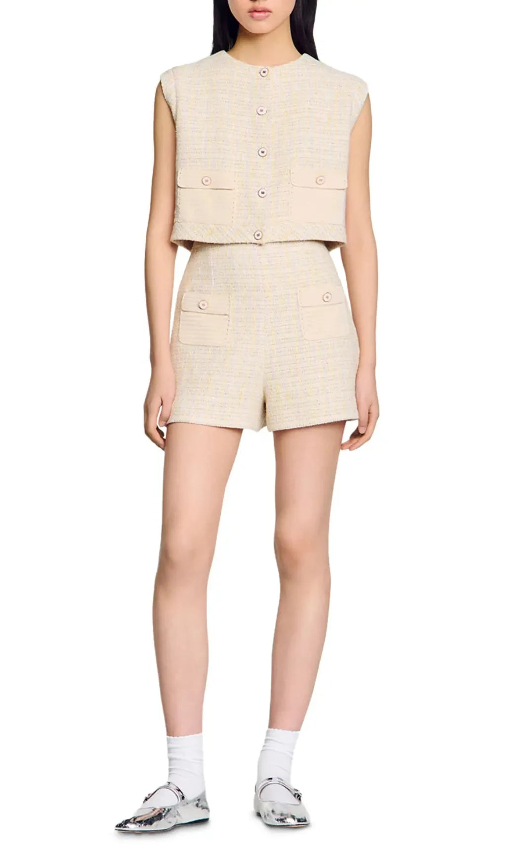 Decorative Tweed Shorts Flowering Girl