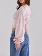 Maysa Pink Satin Lace Long Sleeve Top Flowering Girl