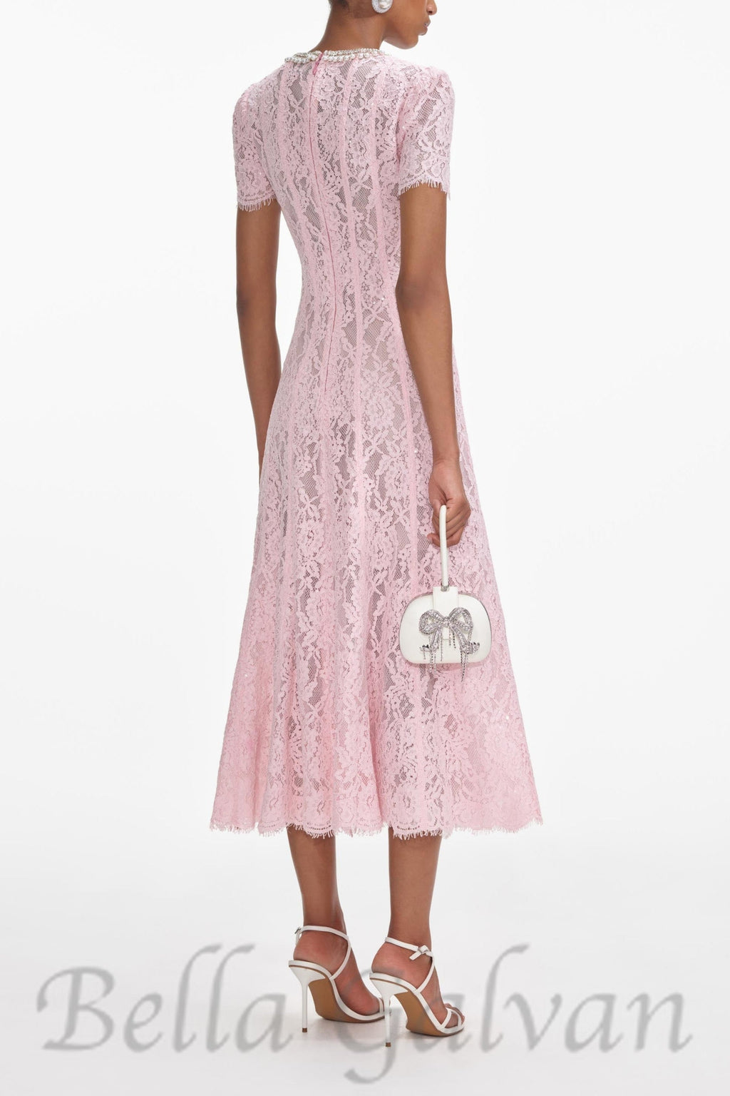 Sequin Floral Lace Midi Dress in pink Flowering Girl