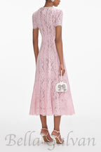 Sequin Floral Lace Midi Dress in pink Flowering Girl