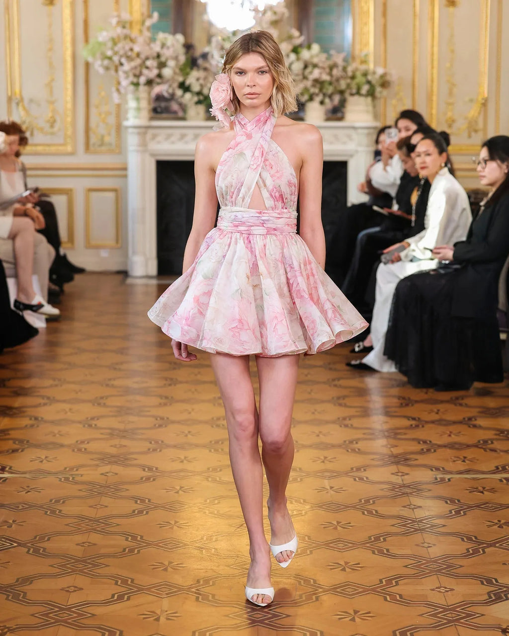Murray Floral Print Halter Backless Mini Dress - Pink Flowering Girl