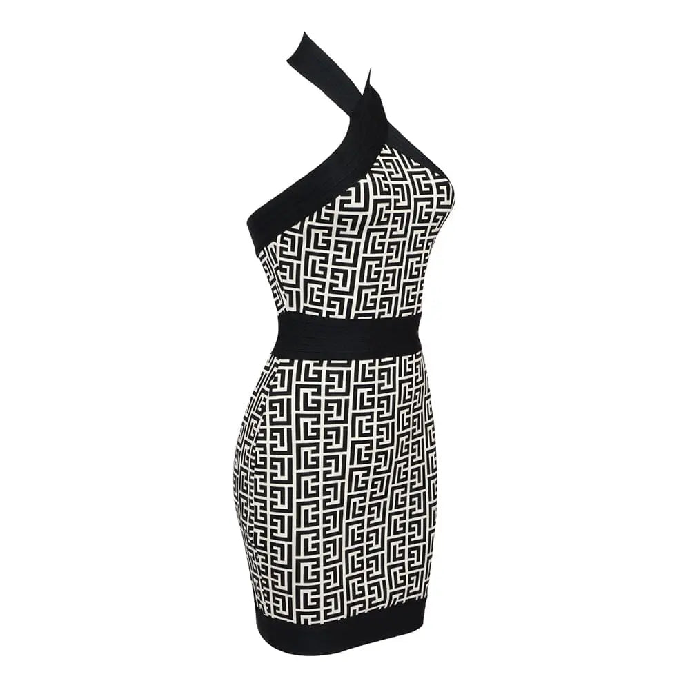 Halter Monogram Mini Dress In Mixed Colours Flowering Girl