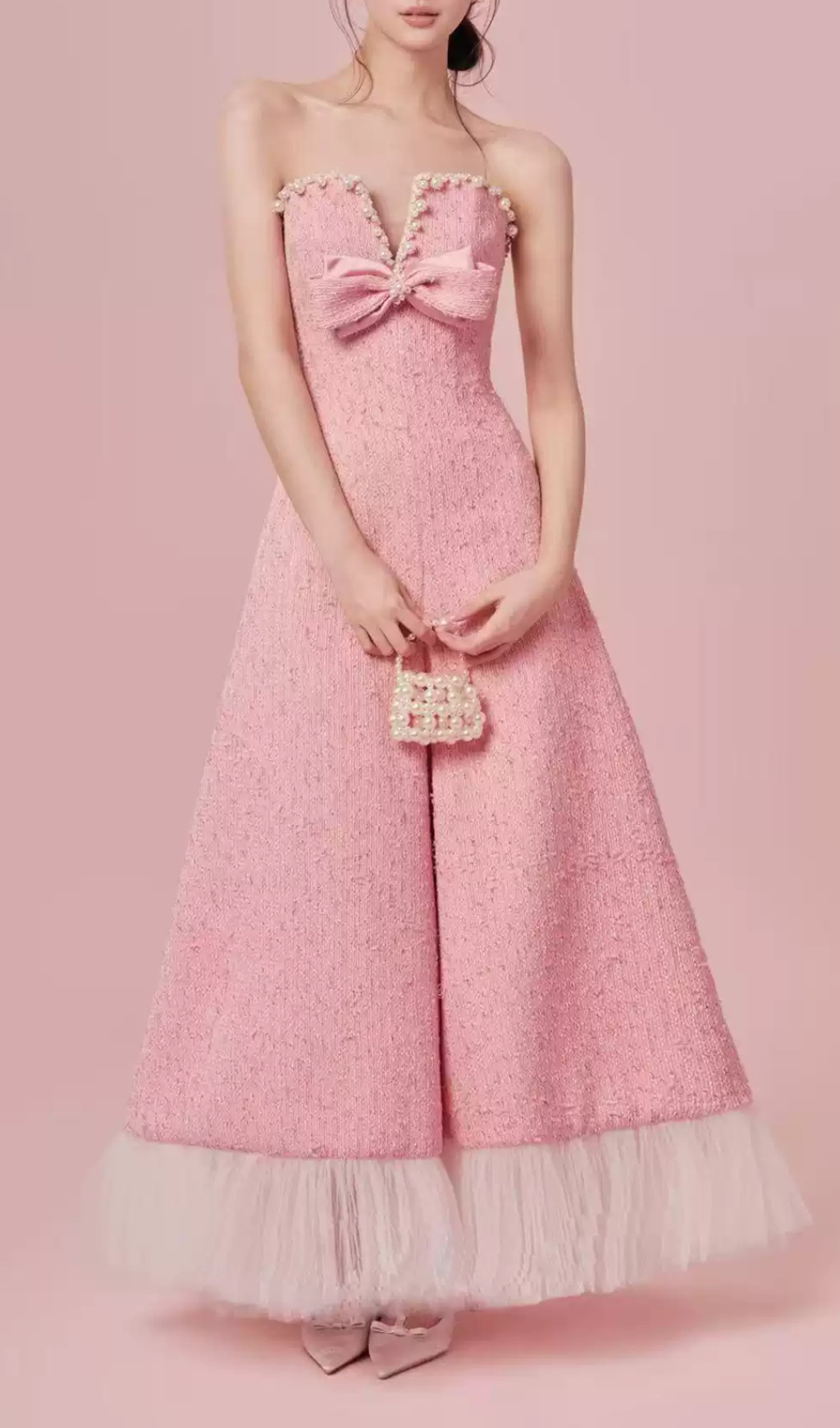 Gaphna Pink Beaded Bow Maxi Dress Flowering Girl