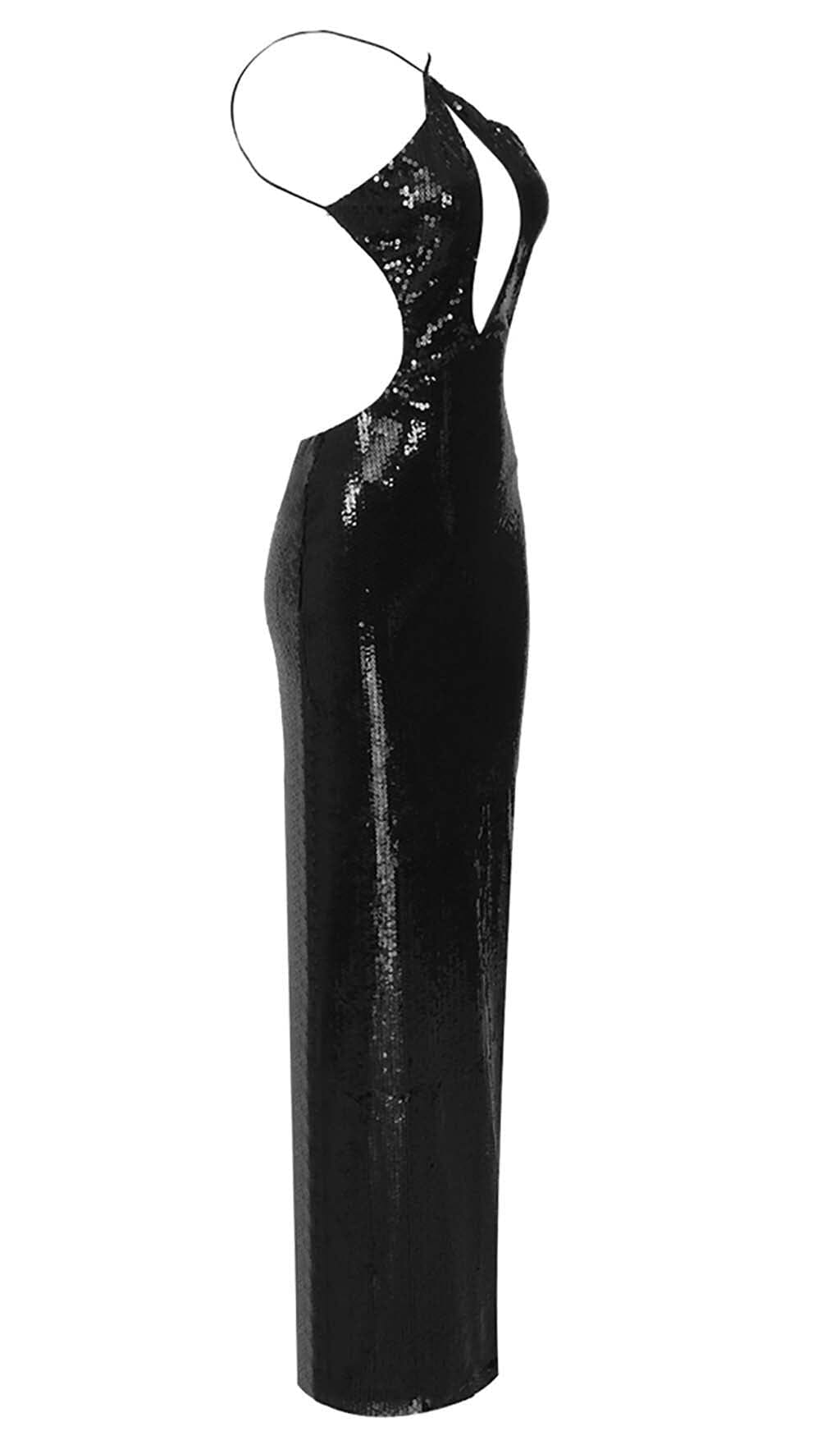 Front Cutout Backless Maxi Dress In Black
