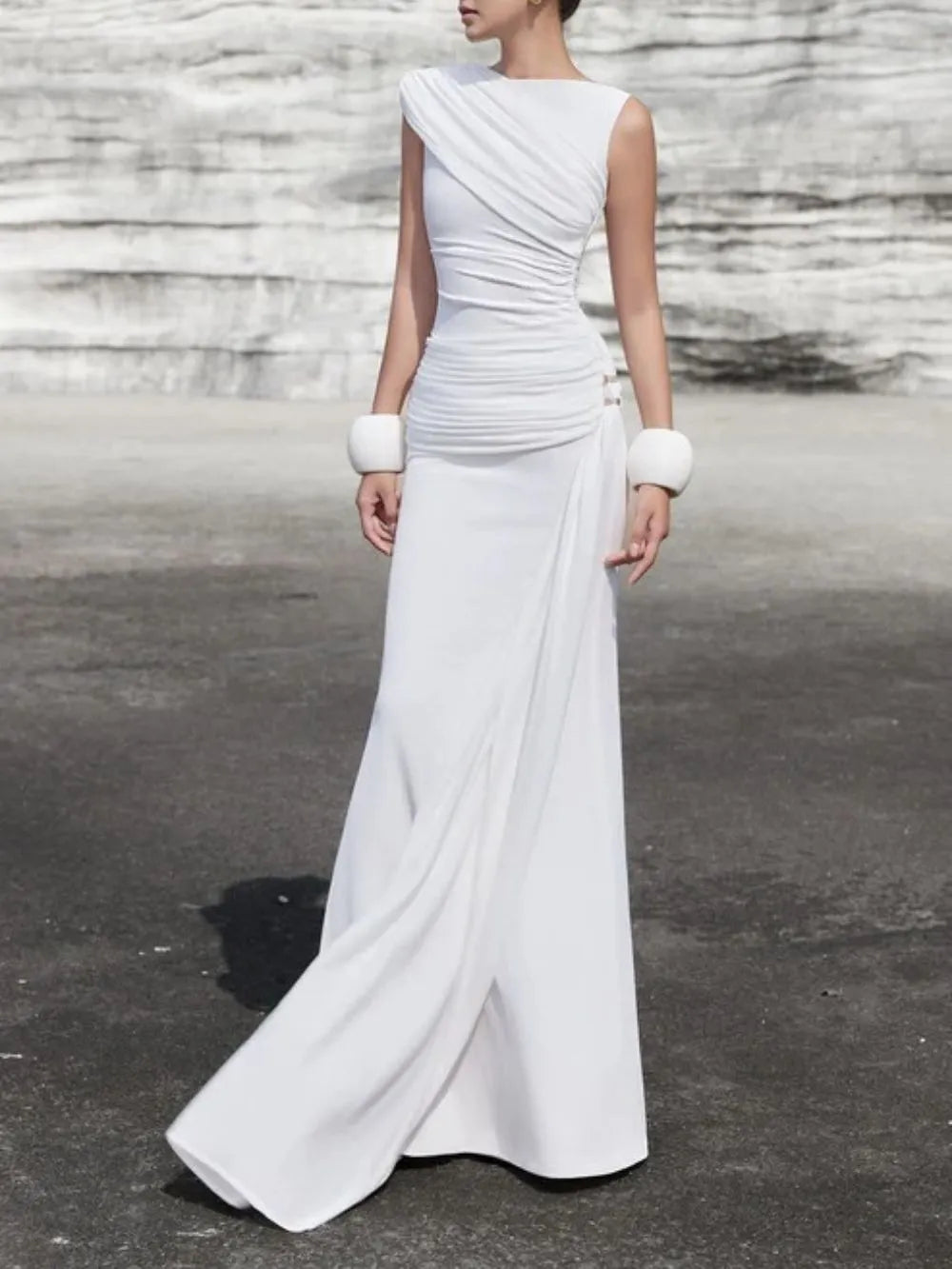 Mayliesha White Ruched Maxi Dress Flowering Girl