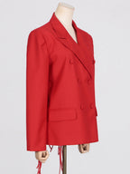 Vienna Cutout Fringe Backless Blazer In Red Flowering Girl