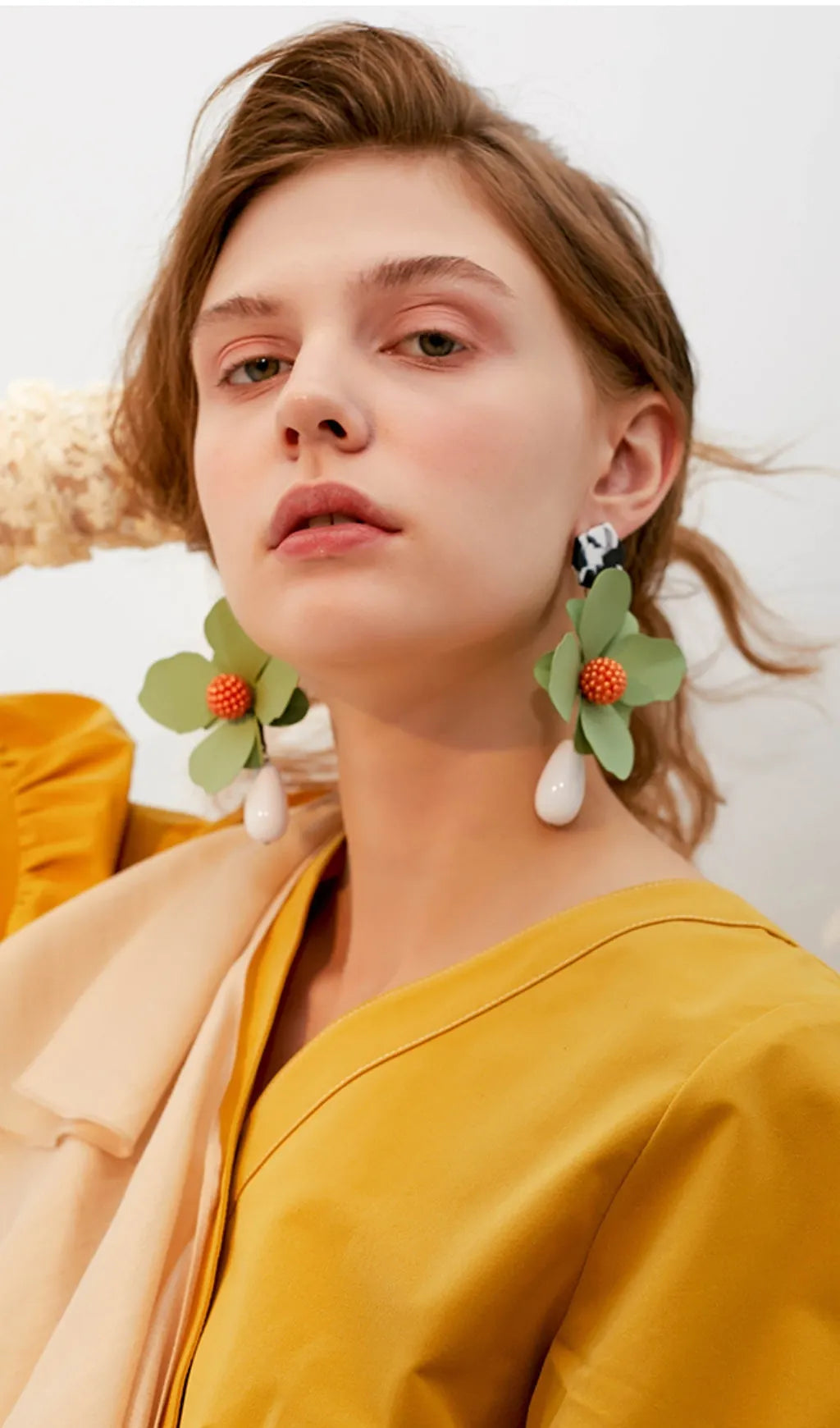 Adil Green Large Hoop Flower Plastic Earrings Flowering Girl