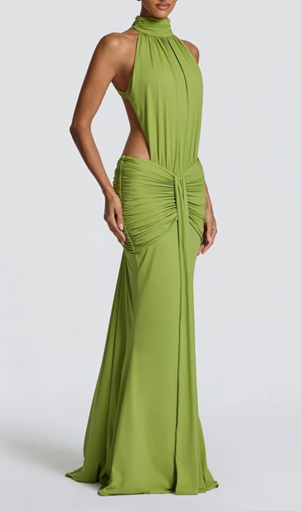 Kirya Green Ruched Backless Maxi Dress Flowering Girl