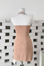 Nude Mesh Sheath Dress with Silver Metallic Tiles and Black Bow Flowering Girl
