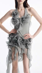 Hailey Grey Halter Flower Maxi Dress Flowering Girl
