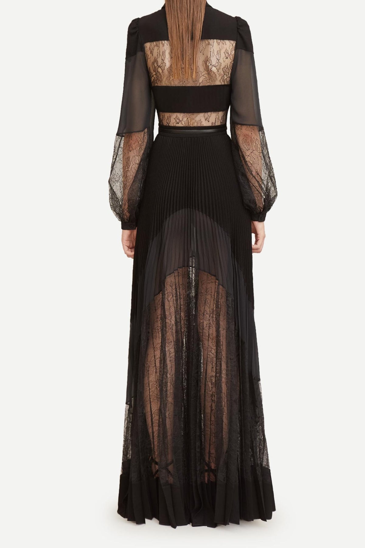 simona lace splice Pleated maxi Dress in black Flowering Girl