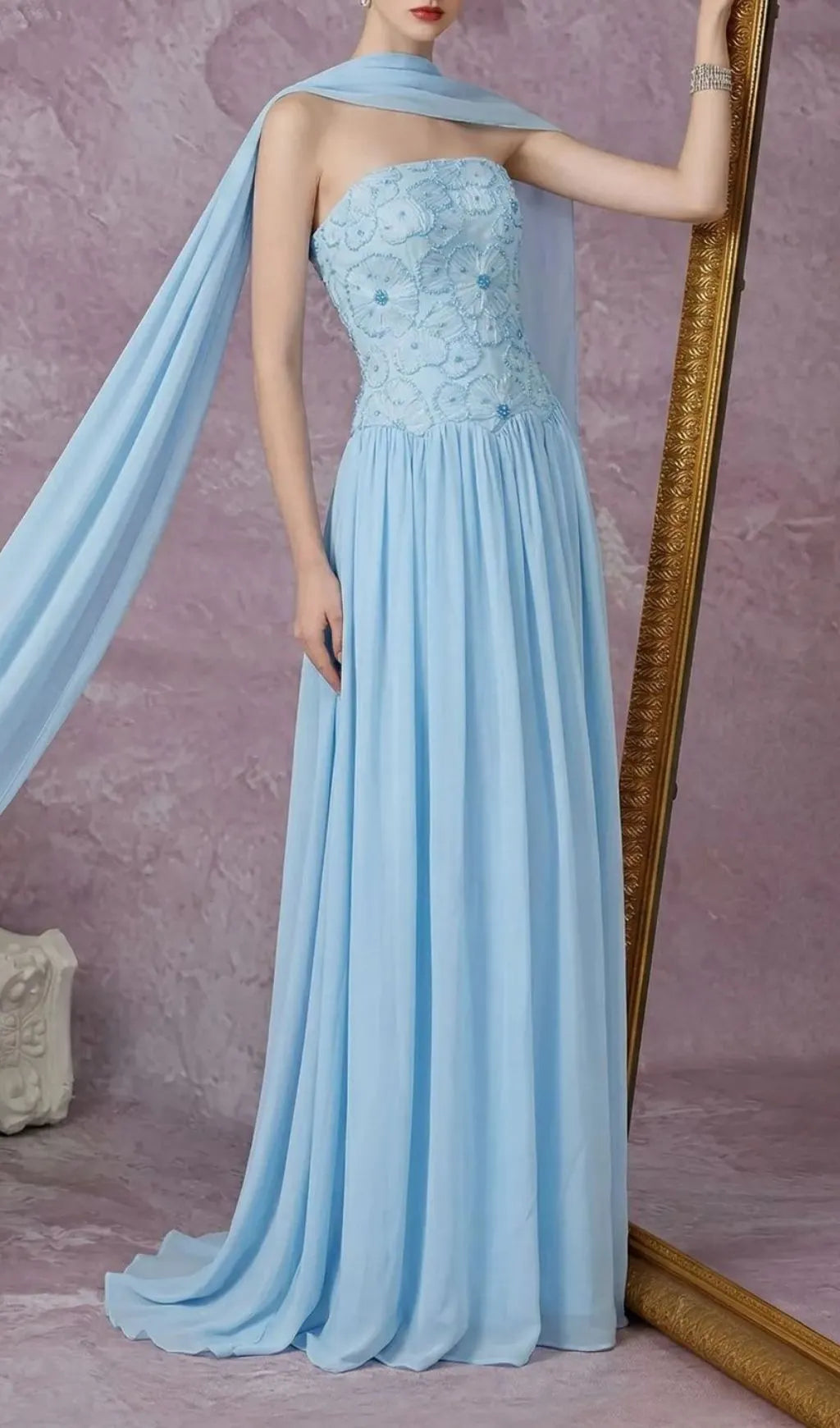 Kenley Blue Strapless Flower Maxi Dress Flowering Girl