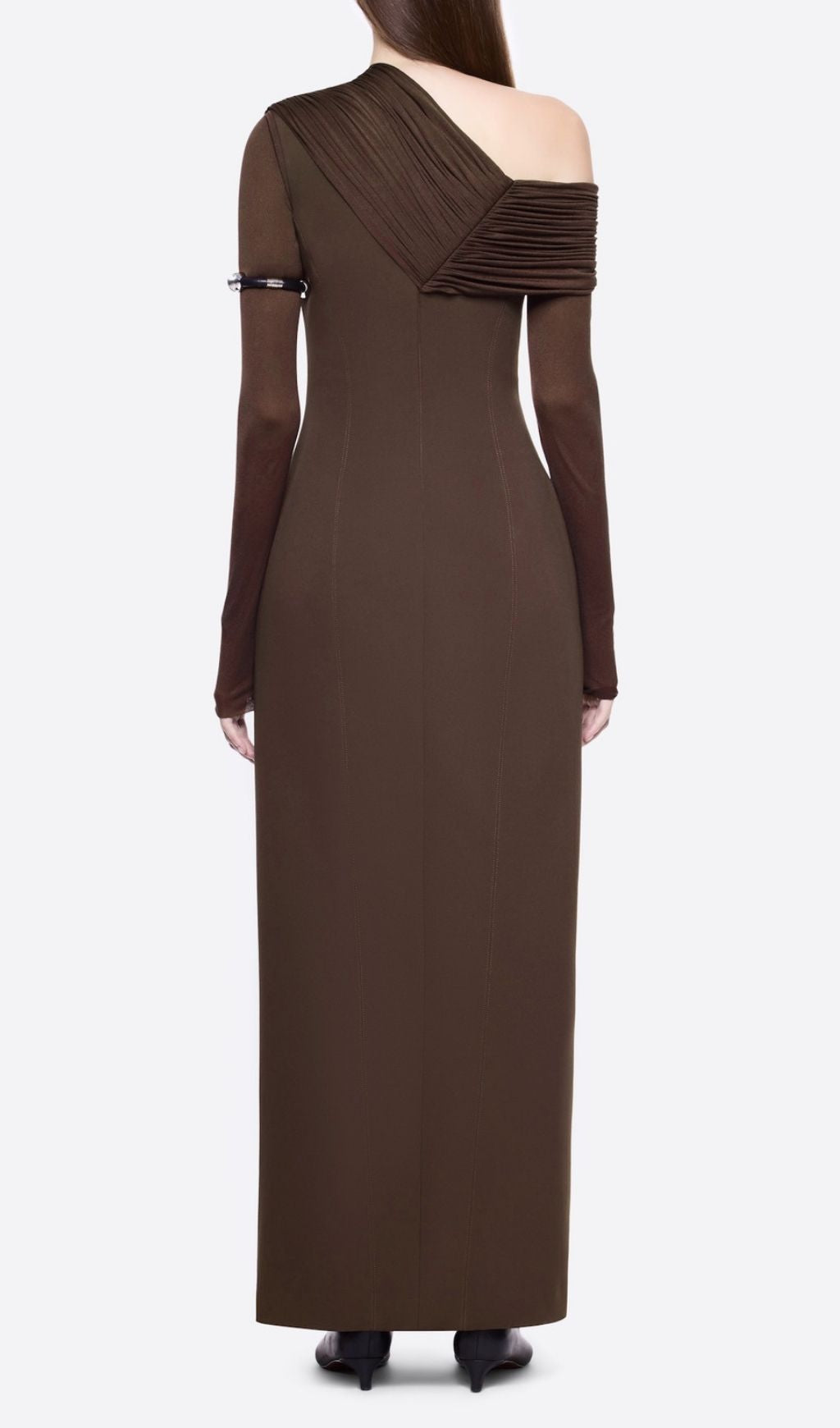 Katelynn Coffee Long Sleeve Ruched Maxi Dress Flowering Girl