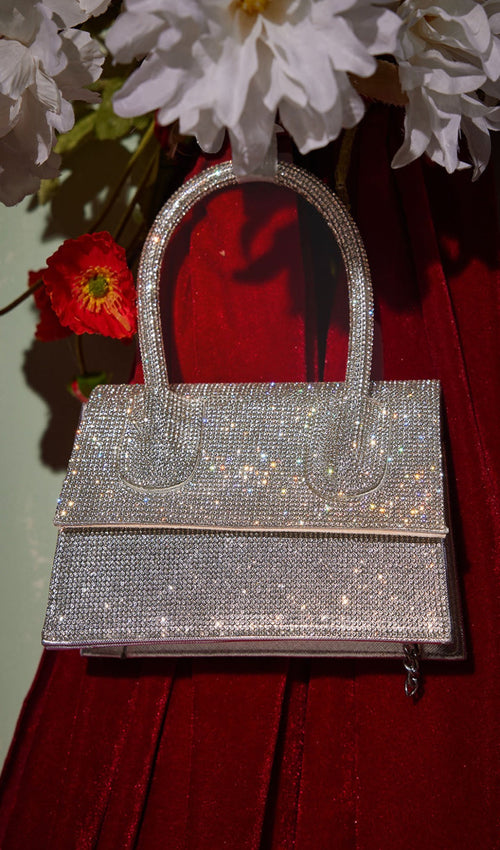 Adonia Crystal Clutch In Silver Flowering Girl
