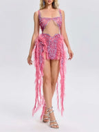 Ulrican Crystal Ruffle Mesh Mini Dress Flowering Girl