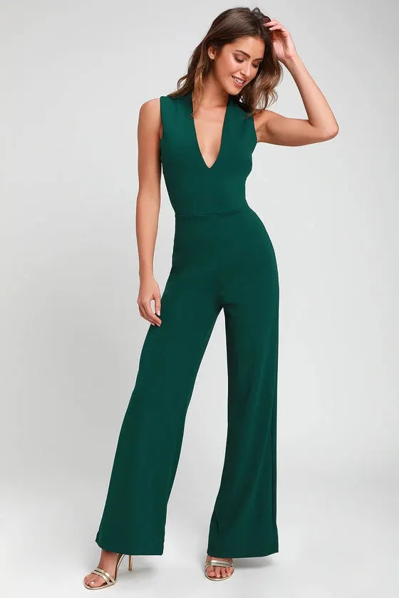 Thinking Out Loud Hunter Green Backless Jumpsuit Flowering Girl
